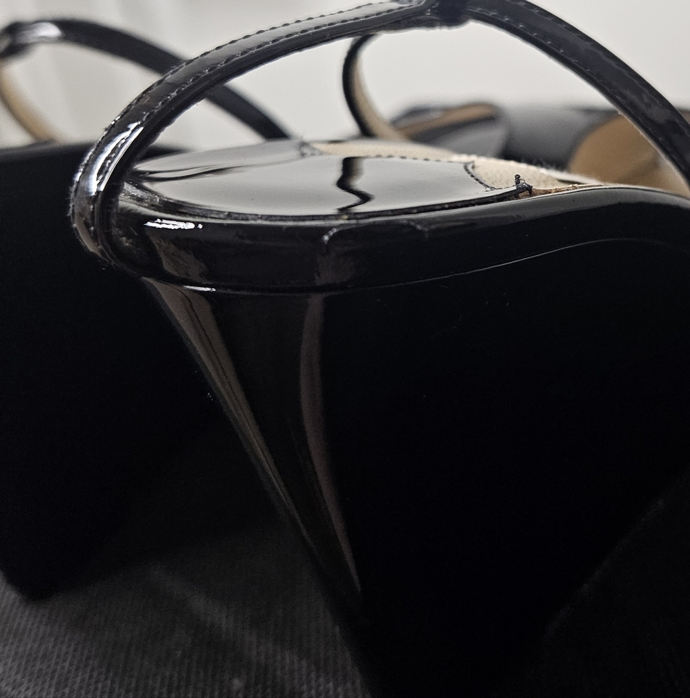 Jimmy Choo Size 38 EU 8US Brien 85 Black Patent Leather Wedge Sandals - Picture 7 of 9
